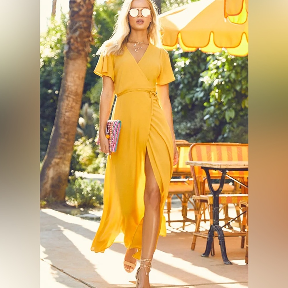 Golden Yellow Wrap Maxi Dress
